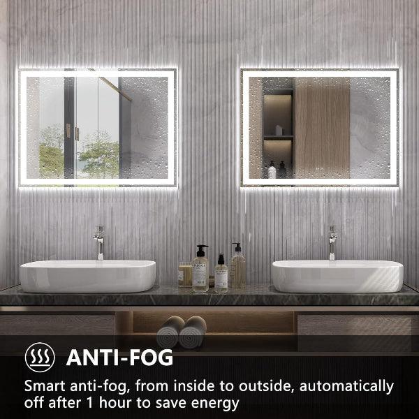 LED Bathroom Mirror, Lighted Mirror, Bathroom Vanity Mirror Dimmable Lights, Auto-Off Defogging, IP44 Waterproof Temperature Adjustable - MIRRORONS