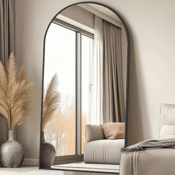 MELOMOIR Arched Full Length Mirror, Black Floor Mirror for Bedroom, Living Room, Gym, Dorm - MIRRORONS