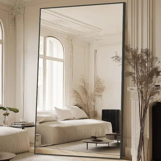 MELOMOIR Oversized Floor Mirror, Freestanding, Large Full Body Mirror for Bedroom, Living Room & Gym - Black Mirror with Tempered Glass - MIRRORONS