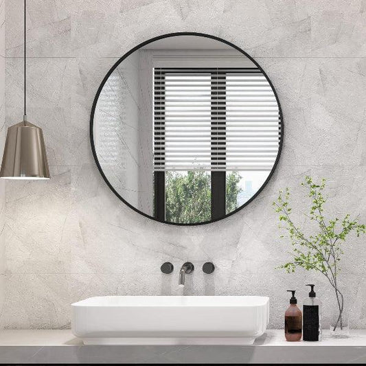 Black Round Mirror, Bathroom Mirrors Shatterproof Round Mirror, Metal Frame Vanity Mirror for Living Room Bedroom Entryways, Copper-Free Mirror - MIRRORONS