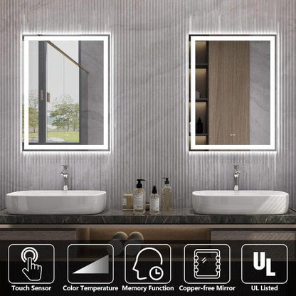 LED Bathroom Mirror, Lighted Mirror, Bathroom Vanity Mirror Dimmable Lights, Auto-Off Defogging, IP44 Waterproof Temperature Adjustable - MIRRORONS