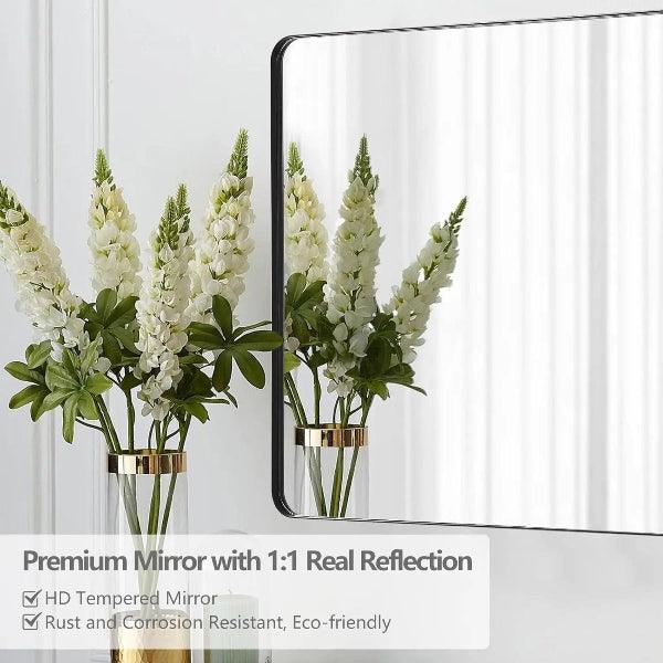 Black Bathroom Mirror, Black Wall Mirror, Matte Black Bathroom Vanity Mirror with Rounded Corner, Shatterproof (Horizontal/Vertical) - MIRRORONS