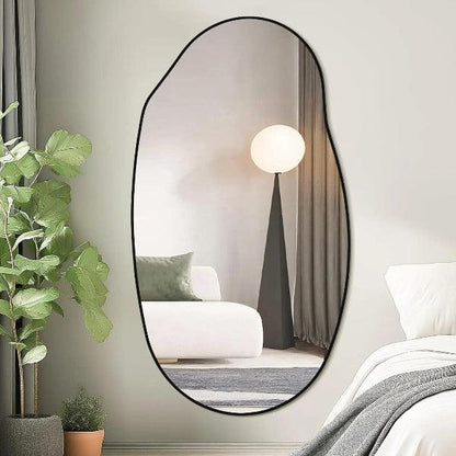 Irregular Wall Mirror, Black Asymmetrical Bathroom Mirror, Oval Aesthetic Mirror, Full Length Mirror, Shatterproof Black Bathroom Mirrors - MIRRORONS