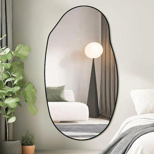 Irregular Wall Mirror, Black Asymmetrical Bathroom Mirror, Oval Aesthetic Mirror, Full Length Mirror, Shatterproof Black Bathroom Mirrors - MIRRORONS
