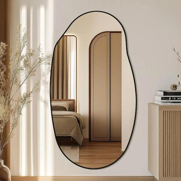 Irregular Wall Mirror, Black Asymmetrical Bathroom Mirror, Oval Aesthetic Mirror, Full Length Mirror, Shatterproof Black Bathroom Mirrors - MIRRORONS