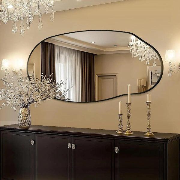 Irregular Wall Mirror, Black Asymmetrical Bathroom Mirror, Oval Aesthetic Mirror, Full Length Mirror, Shatterproof Black Bathroom Mirrors - MIRRORONS