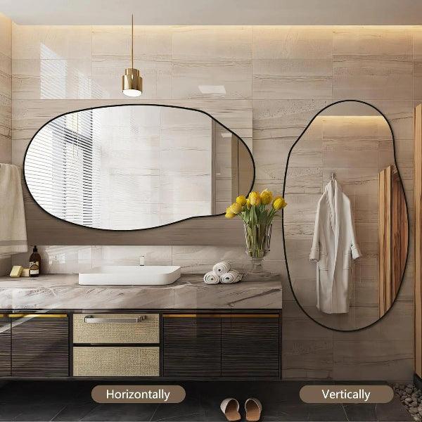 Irregular Wall Mirror, Black Asymmetrical Bathroom Mirror, Oval Aesthetic Mirror, Full Length Mirror, Shatterproof Black Bathroom Mirrors - MIRRORONS