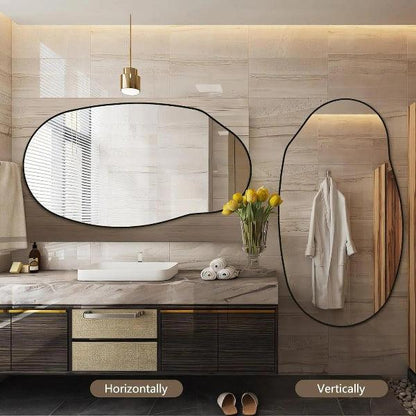 Irregular Wall Mirror, Black Asymmetrical Bathroom Mirror, Oval Aesthetic Mirror, Full Length Mirror, Shatterproof Black Bathroom Mirrors - MIRRORONS