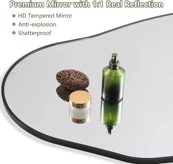 Irregular Wall Mirror, Black Asymmetrical Bathroom Mirror, Oval Aesthetic Mirror, Full Length Mirror, Shatterproof Black Bathroom Mirrors - MIRRORONS